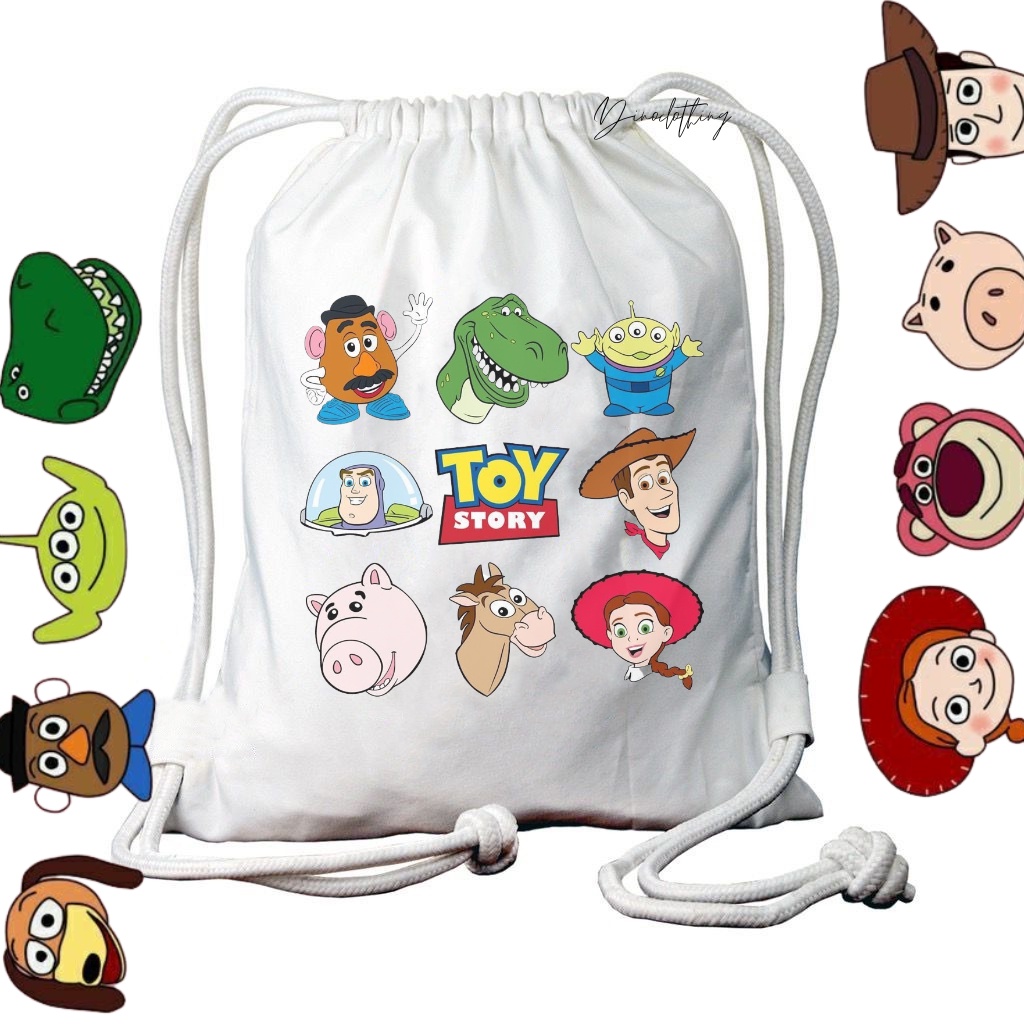 DINOCLOTHING - Tas Serut kanvas aesthetic cute toyy storyy| String bag kanvas quotes aesthetic