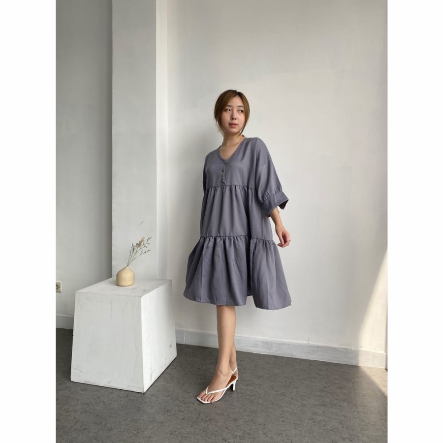 Dress Korea Wanita Freya Moss Premium A003 / Dress Wanita Ala Korea