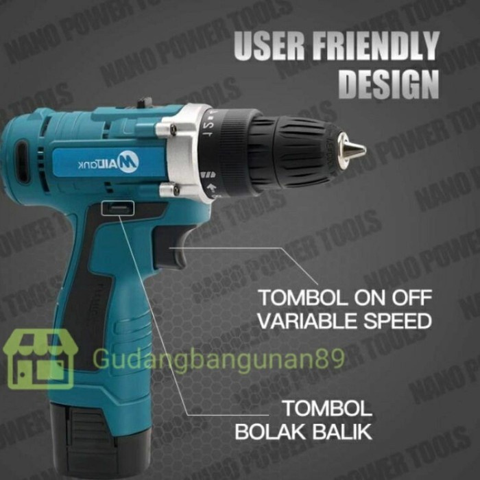 Mesin Bor Baterai Tembok Cordless Drill Mailtank SH189 18V Tanpa Kabel