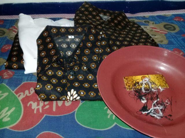 Couple Batik Keluarga Set Renda Ayah Ibu + Anak Cowok 3-12 Th Model Gamis Sarimbir Family Hitam Gold