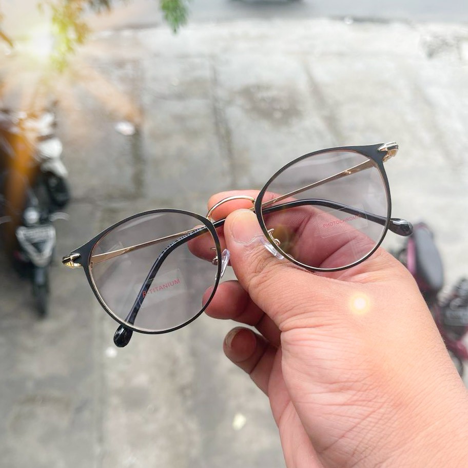 NEW KACAMATA PHOTOCROMIC 1326 WANITA PRIA TERBARU FRAME TITANIUM OPTIK FASHION VINTAGE BLUERAY-BLACK GOLD
