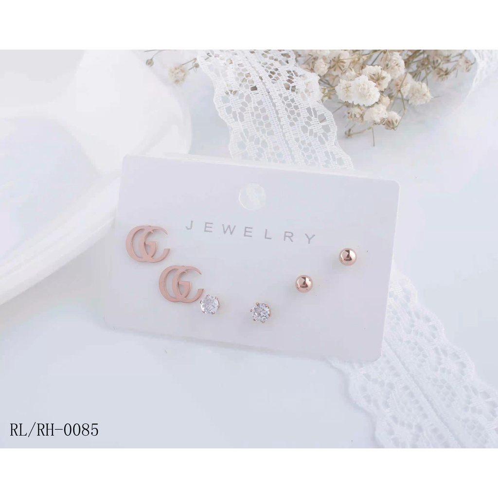 Anting Titanium Permata 3susun Perhiasan Fashion 1517/0085