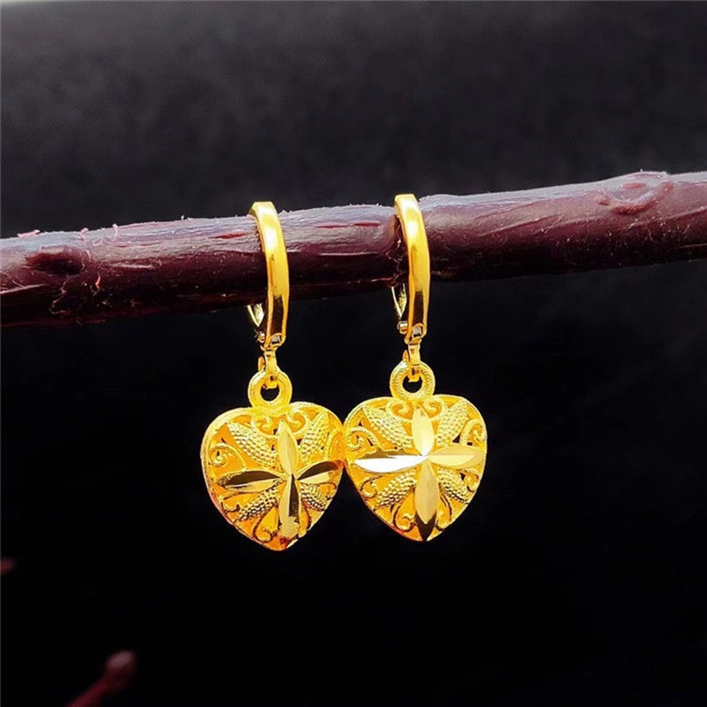 1 Pasang Anting Stud Liontin Love Sand Gold Gaya Retro Untuk Wanita