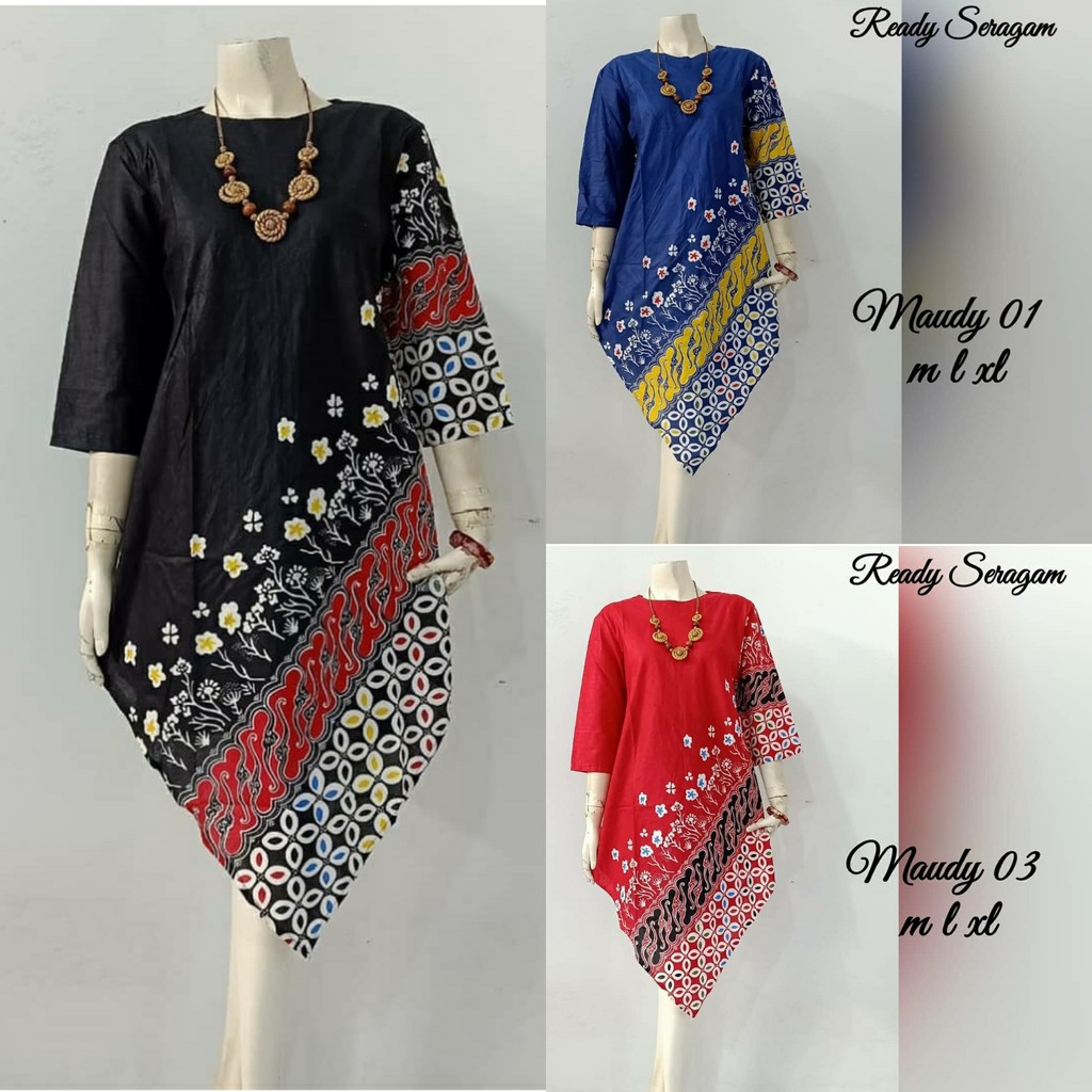 TUNIK BATIK WANITA MOTIF KEMBANG TULIP ASIMETRIS | Shopee ...