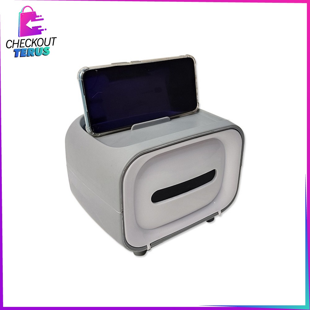 CT C105 Kotak Tissue Bentuk TV Tempat Tisu + Stand Phone Holder Kotak Tisu Multifungsi Home Office Décor Storage Box Organizer