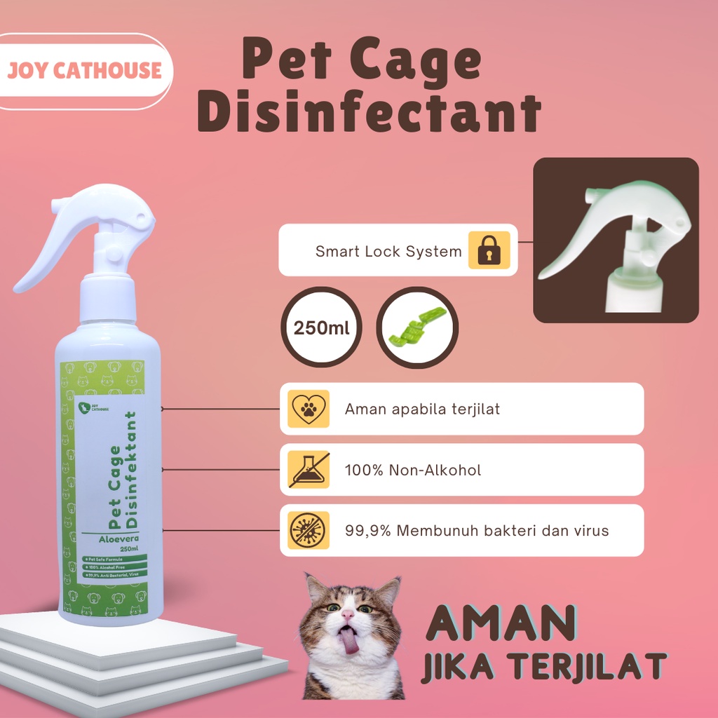 Disinfektan 250 ml Non-Alkohol Penghilang Bau Kandang Kucing, Anjing, Kelinci dan Hewan Peliharaan Lainnya 250 ml Botol Spray Dengan Fitur Lock | Joy Cathouse