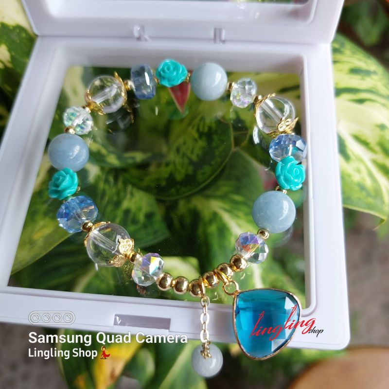 COD gelang batu kristal bunga mawar, gelang batu kristal free box