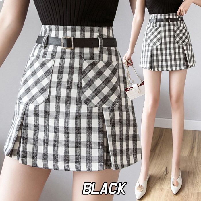 KARAKOREA 8660 Minju Skirt with Belt/Rok Celana/Rok Pendek/Rok kerja/Rok Korea Skirt