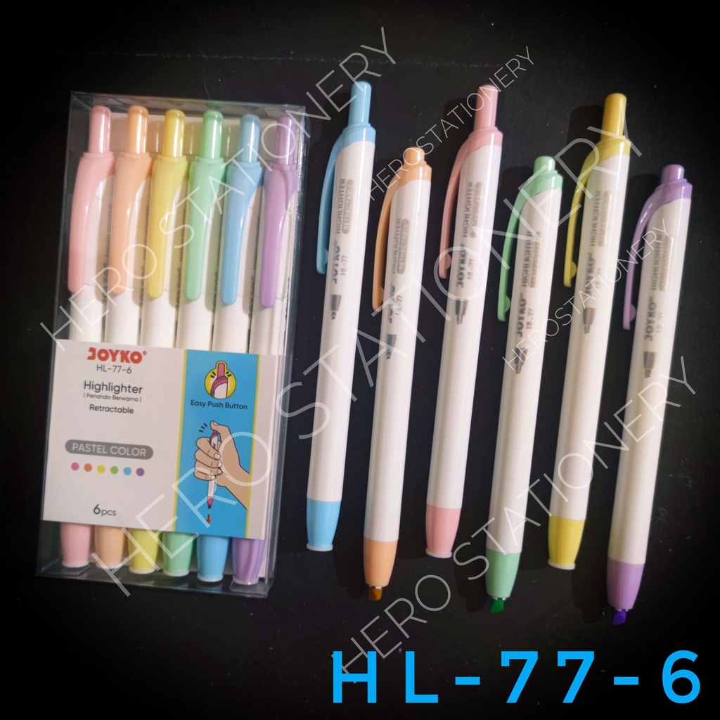 

Ay00! Highlighter pulpen marker pastel colors joyko 6 warna HL-77-6