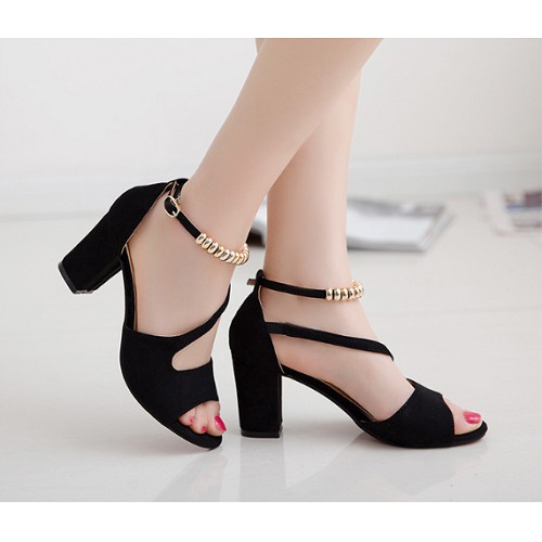 SHHA21 Sepatu Heels SUEDE Wanita Elegan 8CM