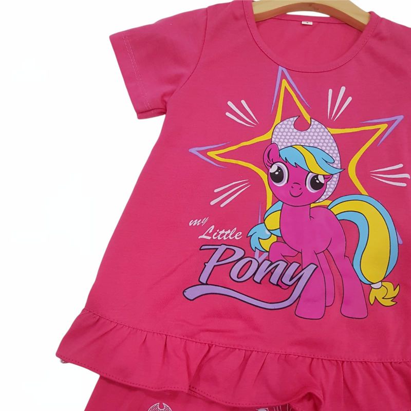 SETELAN BAJU ANAK PEREMPUAN SIKUNING SRL1 MOTIF PONI 2-7 TAHUN NEW