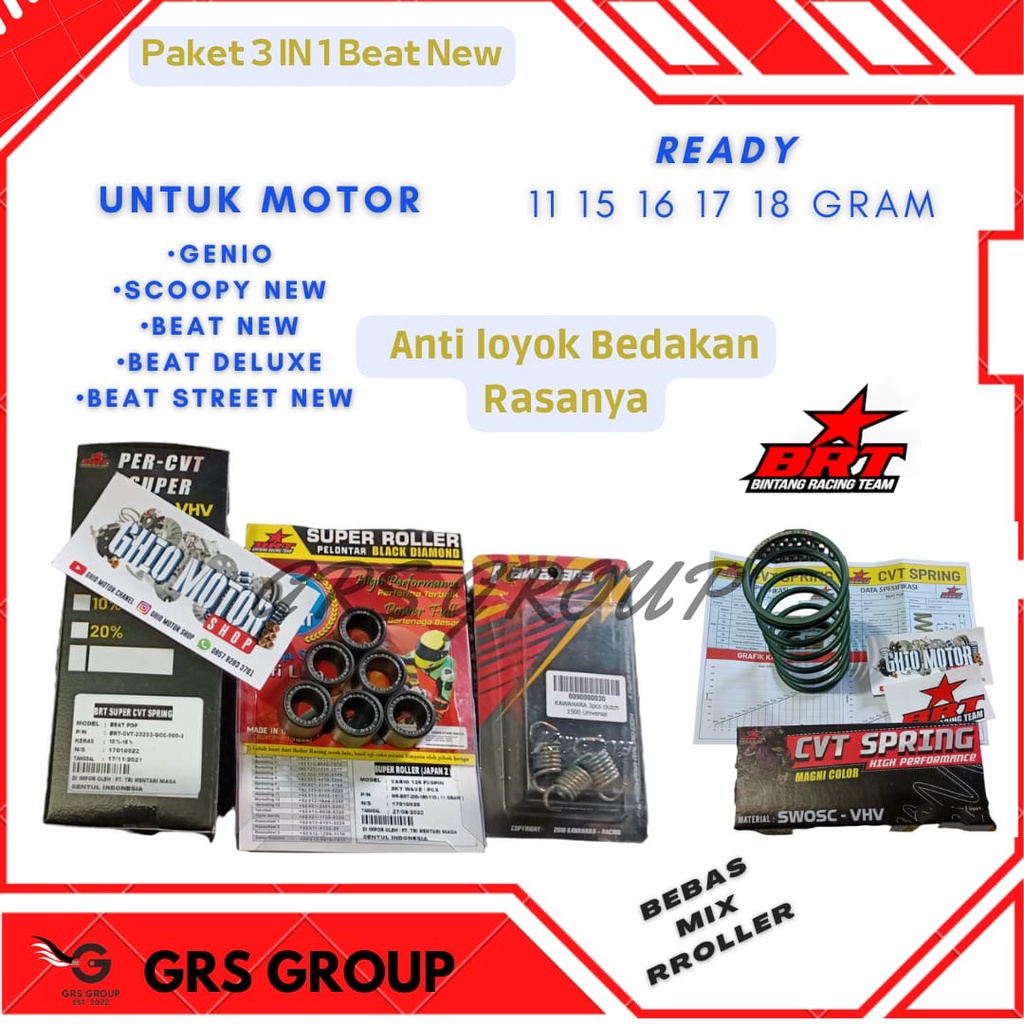 PROMO GOKIL 3 IN 1  BEAT NEW GENIO BEAT DELUXE SCOOPY NEW BEAT STREET NEW ROLLER BRT BLACK DIAMOND PER CVT BRT PER KAMAPS GANDA KAWAHARA PAKET CVT GENIO PAKET KIRIAN CVT SCOOPY NEW 2021 PAKET RINGAN BEAT ROLLER 11 GRAM BEAT DELUXE