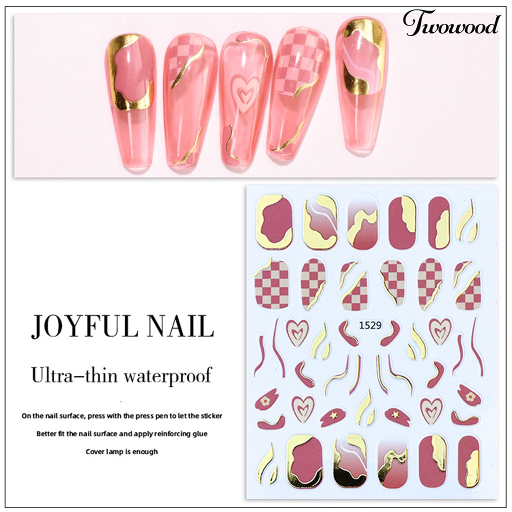 Twowood Stiker Kuku Motif Geometri 3D Ultra Tipis Untuk Dekorasi Nail Art / Manicure
