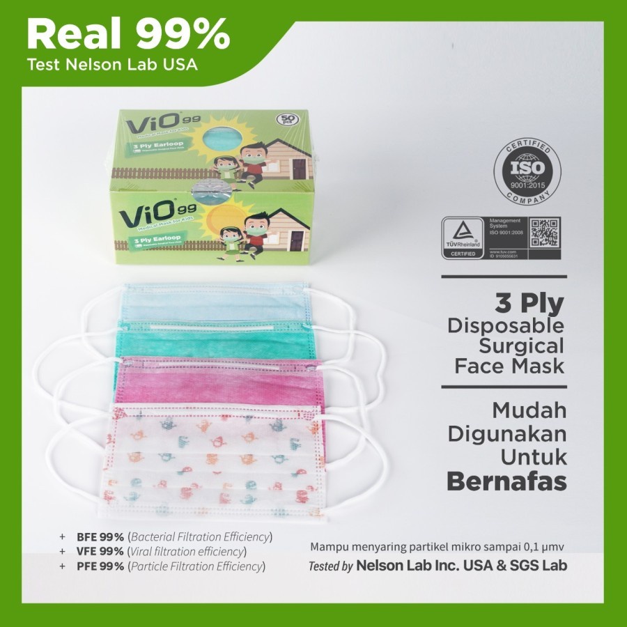 Masker Vio Anak Earloop 3ply Isi 50 pcs