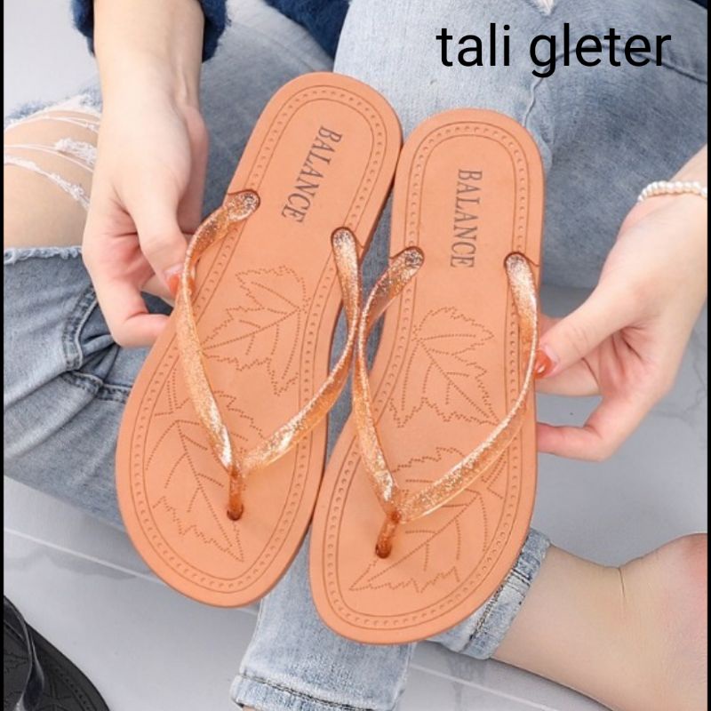 Sandal Karet jelly wanita Tali bling-bling  empuk terbaru import