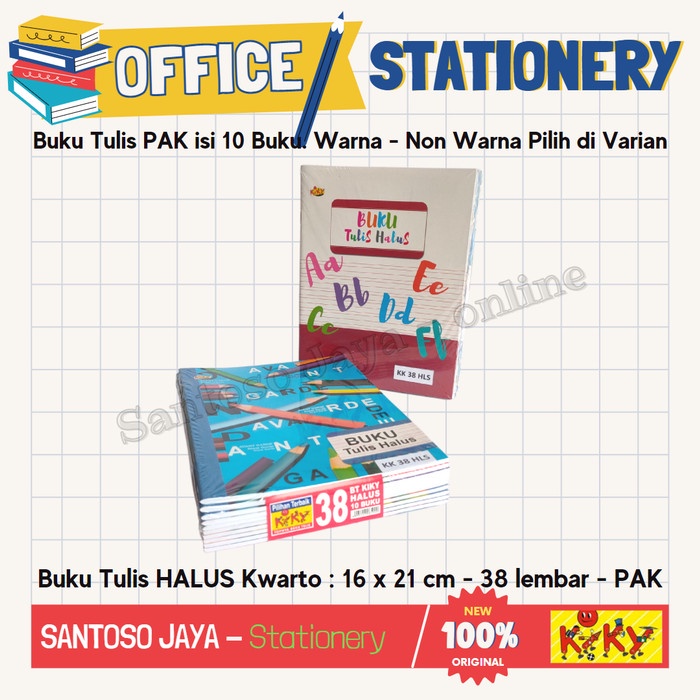 

Buku Tulis HALUS KIKY Kwarto 38 Lembar Warna - Non Warna 16x21 cm PAK - 10 Buku