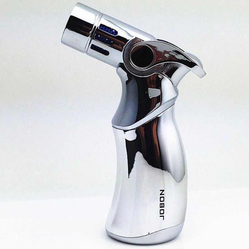 JOBON Korek Api Torch Lighter 4 Jet Flame Gas Butane, silver