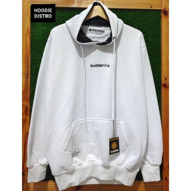 Jaket Sweater Hoodie Pria Distro Kachios Original Putih Motif Simple Bahan Fleece Tebal Hoodie Pria 