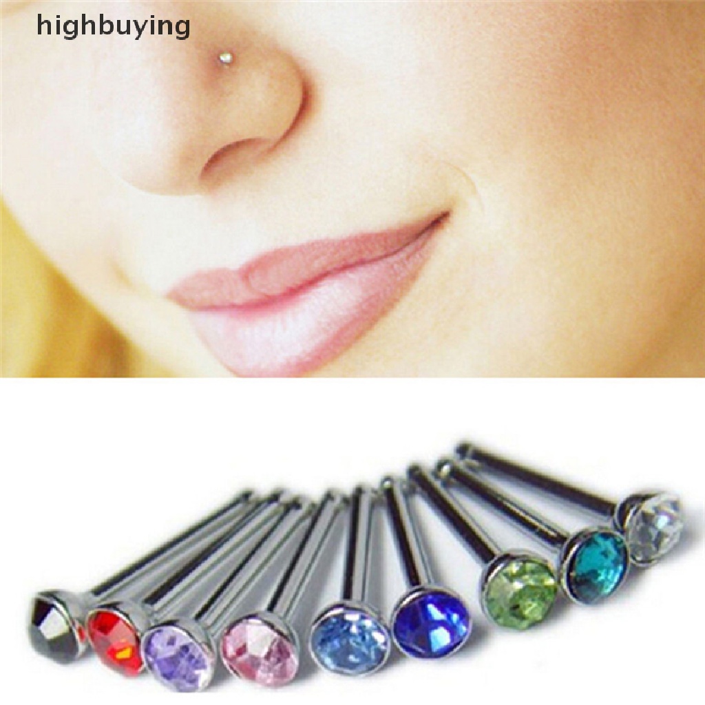 Hbid 36pcs Anting Tindik Hidung Bahan Stainless Steel Hias Kristal Berlian Imitasi Untuk Wanita