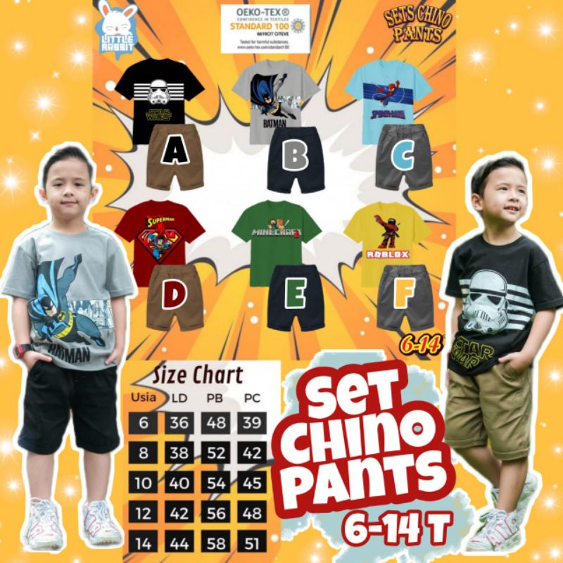 SETELAN ANAK LAKI-LAKI Superhero Set Chino Pants 6 - 14T by LITTLE RABBIT
