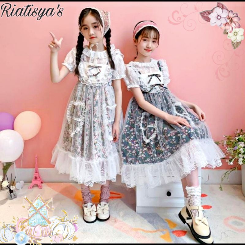 BAJU DRESS DALAMAN BAJU RENDA TANGAN PENDEK ANAK PEREMPUAN/CEWEK KOSTUM ANIME COSPLAY MAID 2IN1 IMPO