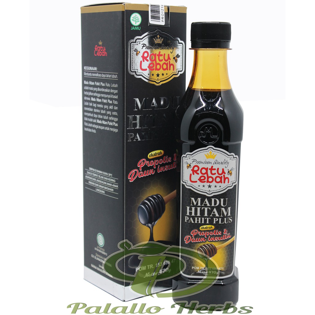 BPOM Madu Hitam Pahit Plus Propolis Dan Daun Insulin Ratu Lebah 470GR Obat Herbal Diabetes
