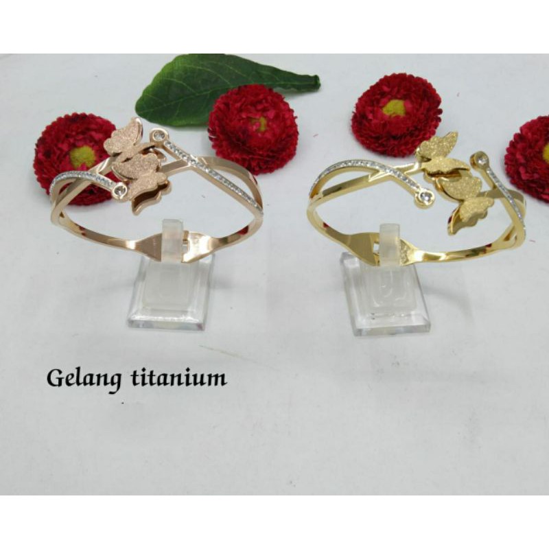 Fourfashion Gelang Bangle Titanium Motif Double Kupu-Kupu Permata S120