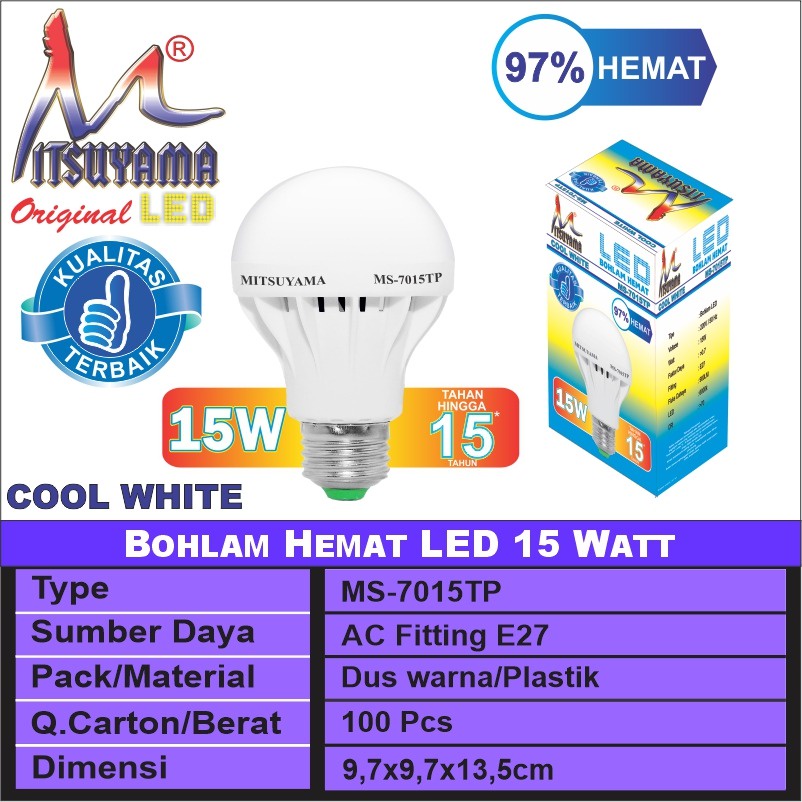 lampu bohlam led bulb murah 3w/7w/9w/12w/15w/18w mitsuyama