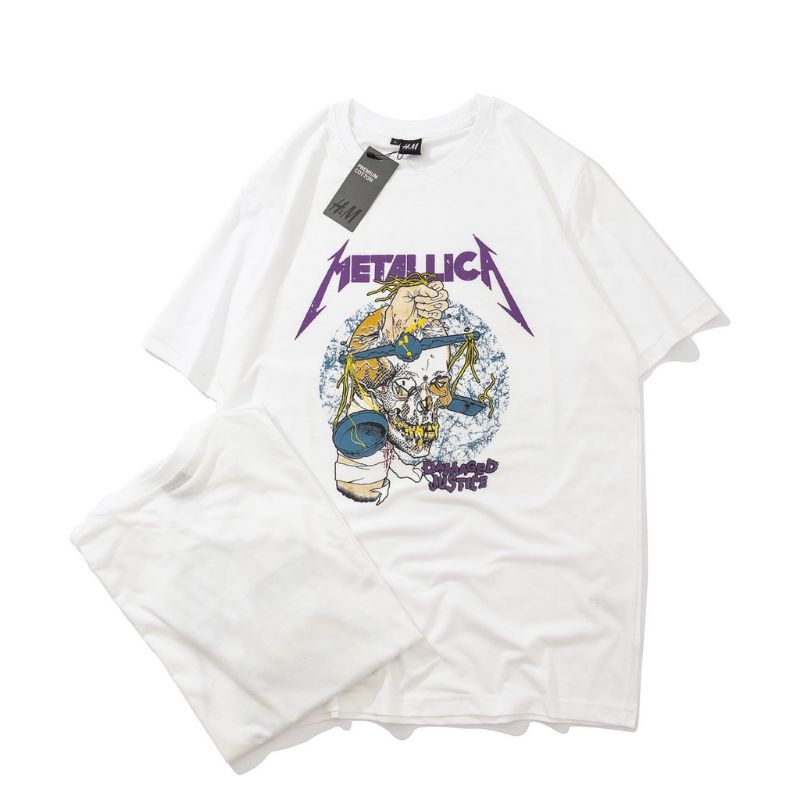 kaos Uniqlo t-shirt logo / kaos branded / kaos tumblr / kaos pria / kaos wanita / uniqlo kaos lengan pendek-Metallica putih