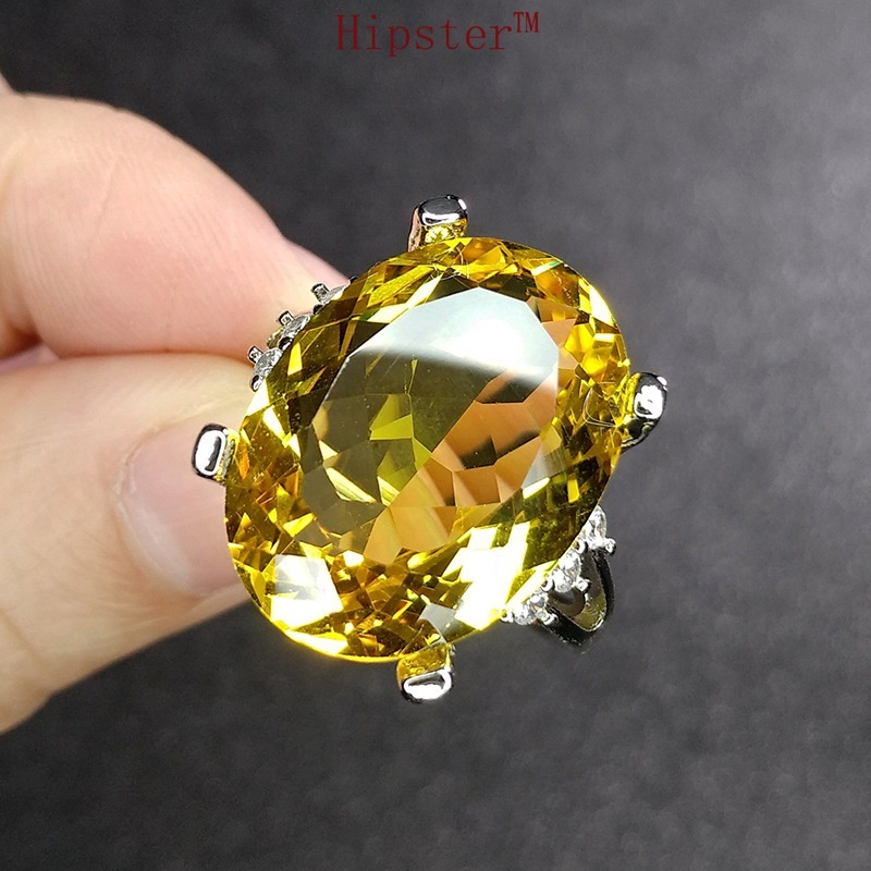 Classic Fashion Temperament Inlaid Platinum Egg-Shaped Yellow Gem Couple Romantic Ring