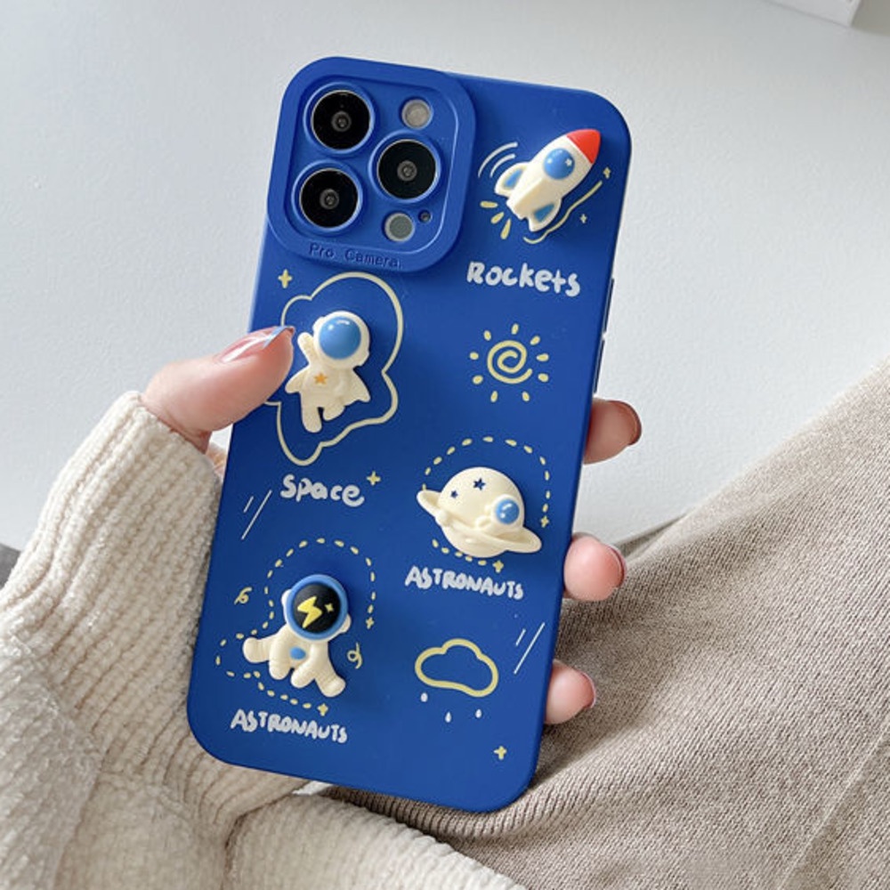 3D Biru Astronot Pola Casing Ponsel OPPO Reno5 5pro Reno6 F17 PRO F9 A92 F11 BlxA