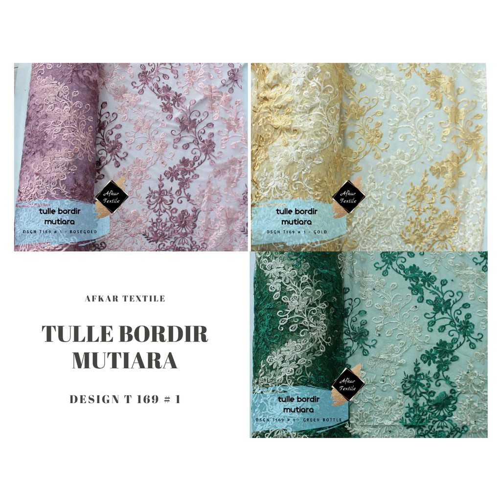 Kain Tille Bordir Mutiara [Two Tone] Original Import / Lebar 1.3 Meter / Design T169#1