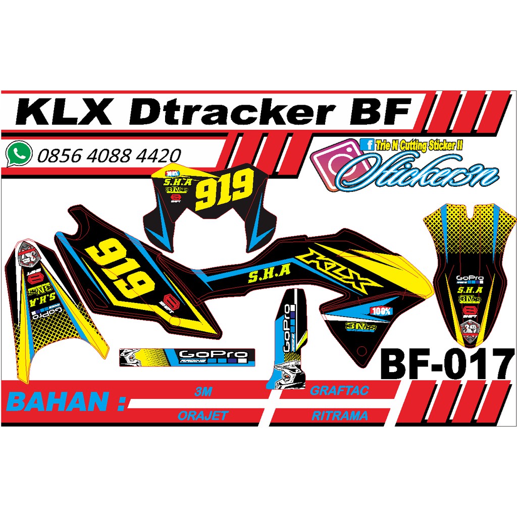 Decal Full Bodi KLX Dtracker BF, Decal KLX Dtracker BF Fullbodi hitam strip kuning, bisa rubah warna