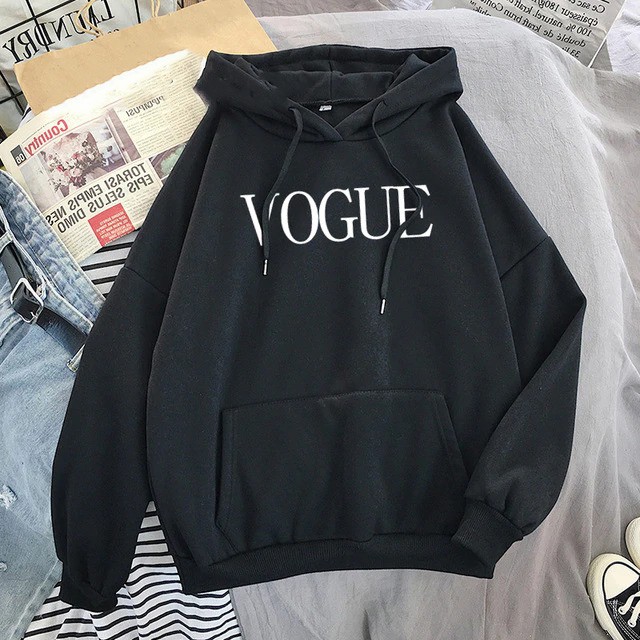 Modis Fashion Sweater Hoodie wanita Lengan Panjang  Babyterry VOGUE -Hitam
