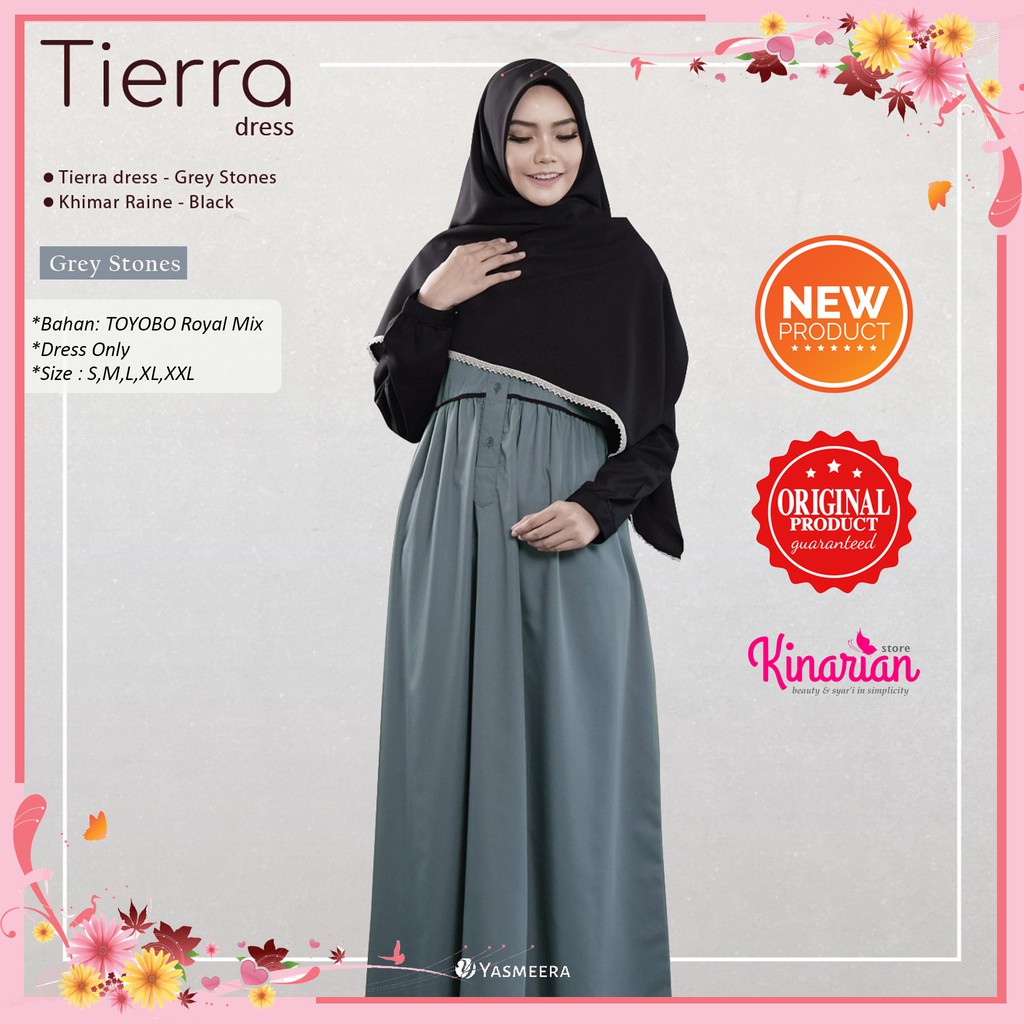 GAMIS Syari Terbaru TIERRA dress GREY STONES by Yasmeera Katun TOYOBO Polos Kombinasi Elegan