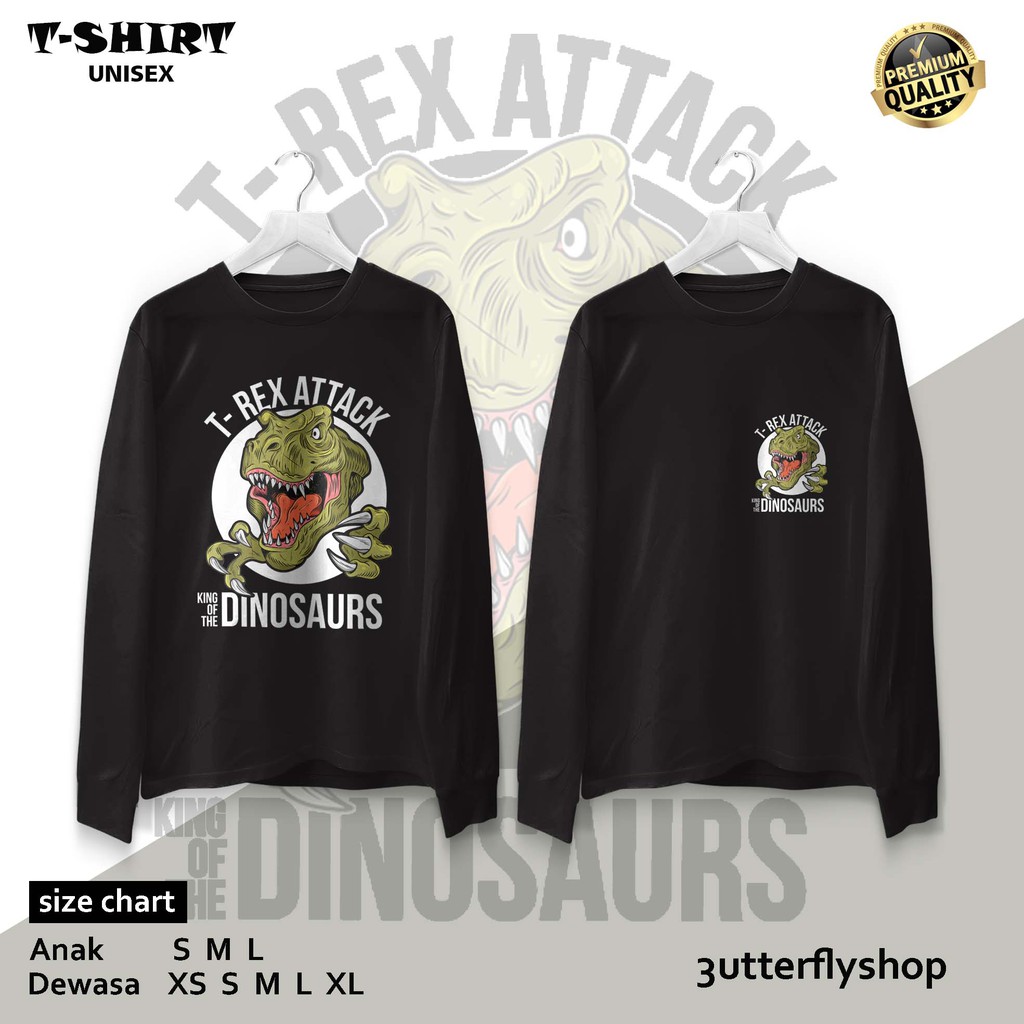 [KAOS DEWASA] T-rex attack dinosaurus lengan panjang unisex bahan premium catton combed