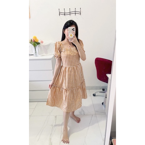 dress motif kotak&quot; wanita katun import,dress clara kotak&quot; wanita import murah,longdresswanita import