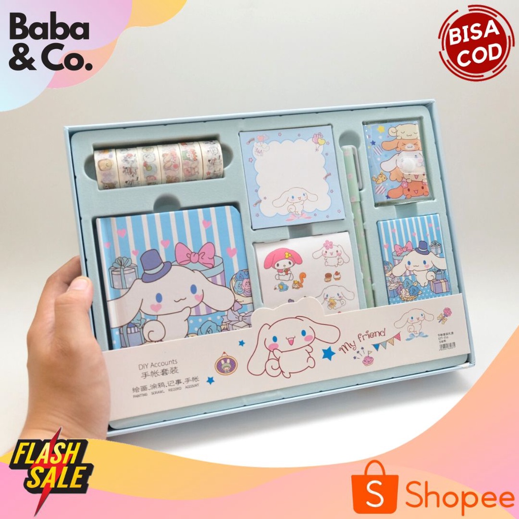 

JURNAL 7 IN 1 MELODY DAN CINNAMOROLL PAKET MURAH BUKU HARIAN ALAT TULIS ESTETIK LETTERING BOOK LETTERING PEN BUKU LETTERING