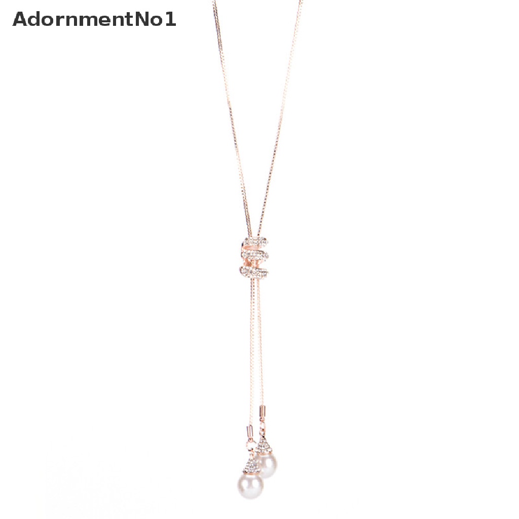 (AdornmentNo1) Kalung Rantai Panjang Dengan Liontin Mutiara + Berlian Imitasi Untuk Wanita