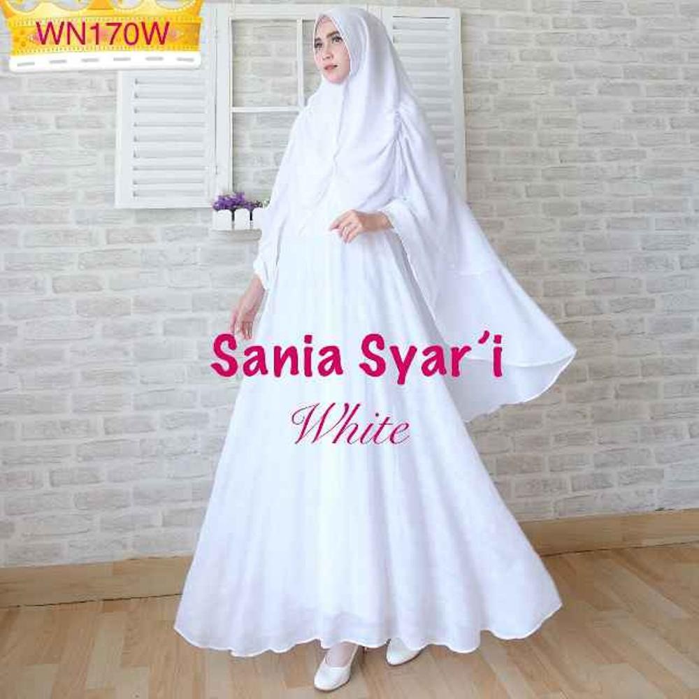 baju gamis syari sania putih polos murah baju umroh set khimar antem atasan muslim wanita ER_Shoop