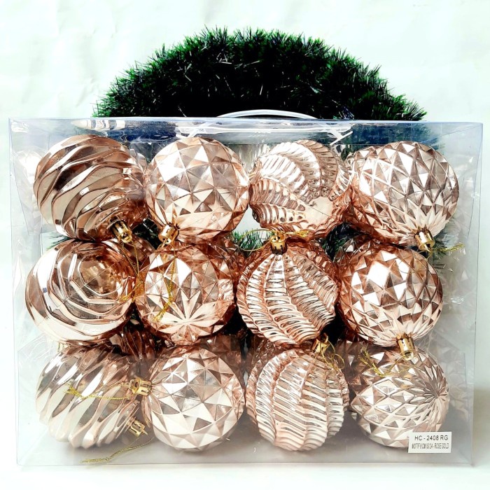 Bola Natal Besar isi 24 Hiasan Pohon Natal Christmas Gift Rosegold Hiasan Natal Harga Grosir Termurah