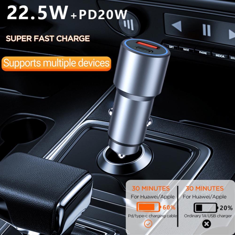 Aluminium Car Fast Charger Type C 42.5W PD 20W Power Delivery QC 3.0