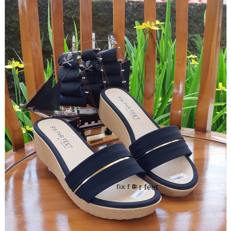 fahrie shoes sendal wedges wanita kokop list gold /wedges 5 cm terbaru fh-43