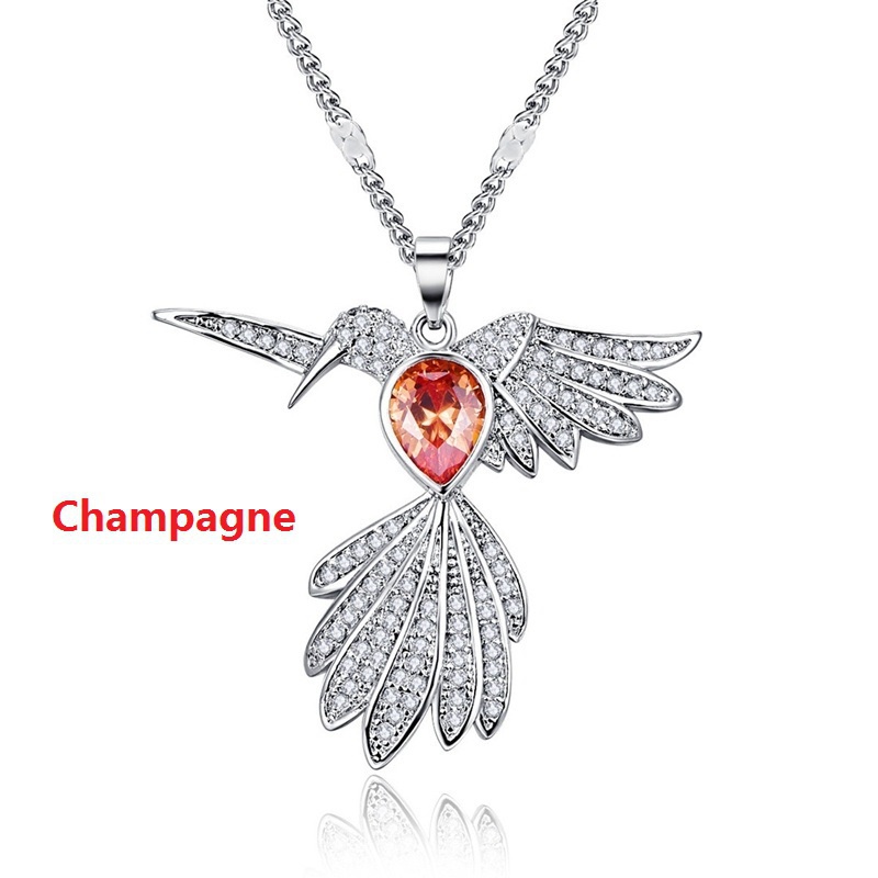 Kalung Rantai Sterling Silver 925 Dengan Liontin Burung Kolibri Hias Kristal / Berlian Pink Untuk Wanita