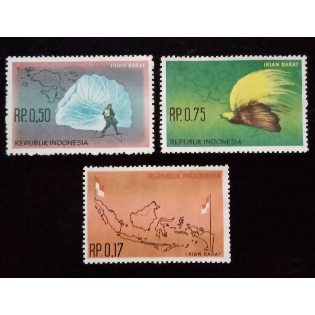 Perangko Indonesia Tahun 1963 Seri Merah Putih Irian Barat Set (3 Pcs)