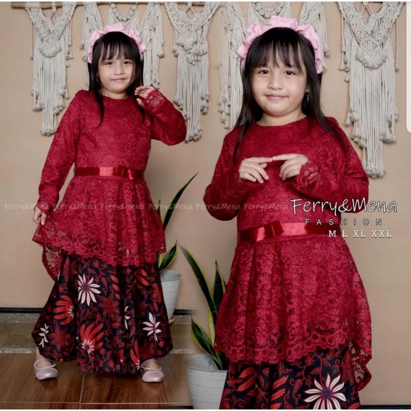 One Set Tunik Brukat Aurora pita Anak//Set Tunik Anak modern//kebaya anak terbaru//seragam anak/kebaya pesta anak/baju kebaya/pakaian tradisional anak