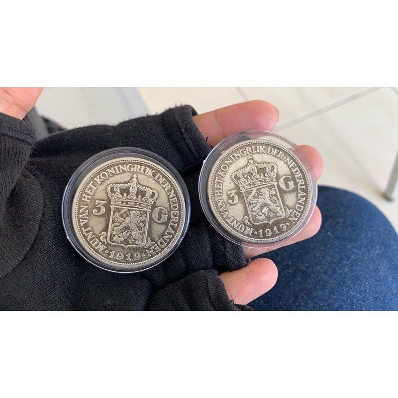 Koin Kuno Wilhelmina 3 Gulden Atau 3G Wilhelmina 1919 Super Langka