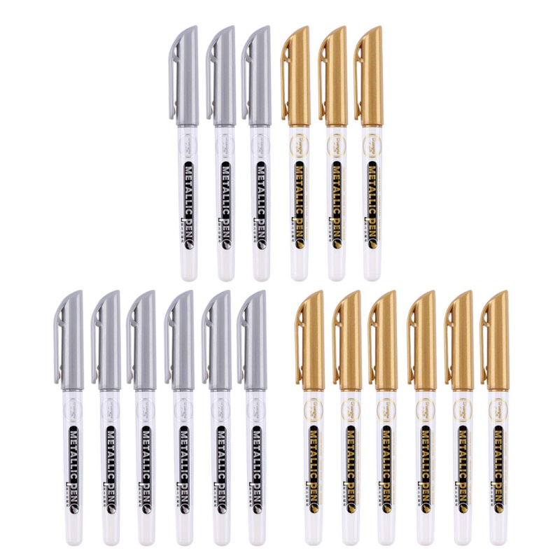 SIY  6Pc Gold Silver Epoxy Resin Drawing Pen Gold Leafing Point Pen Marker Acrylic Paint Highlights Metallic Permanent Marker