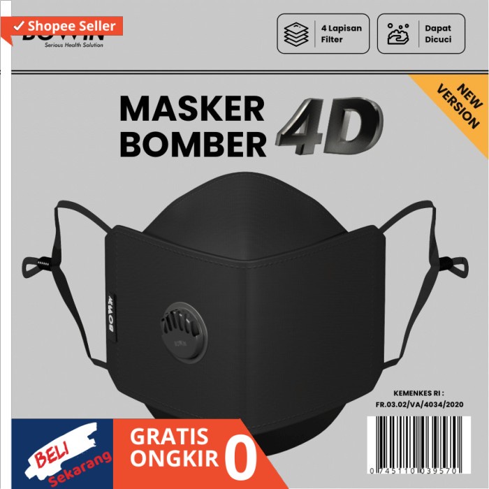 Bowin Masker Bomber (Masker Kain 4 Lapisan) 4D New Version DAP