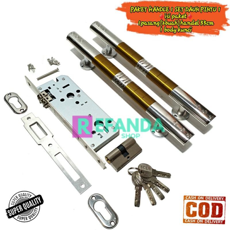 TARIKAN HANDLE PINTU RUMAH 1 SET BODY KUNCI 1 PINTU gagang handle pintu panjang 33cm dan kunci